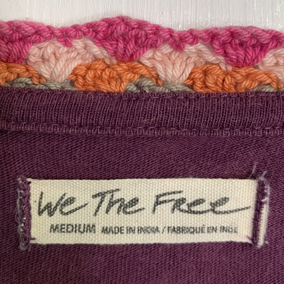 Free People We the Free Crochet Trimmed Oversize Tee Top W-909 Sz M - Picture 9 of 12